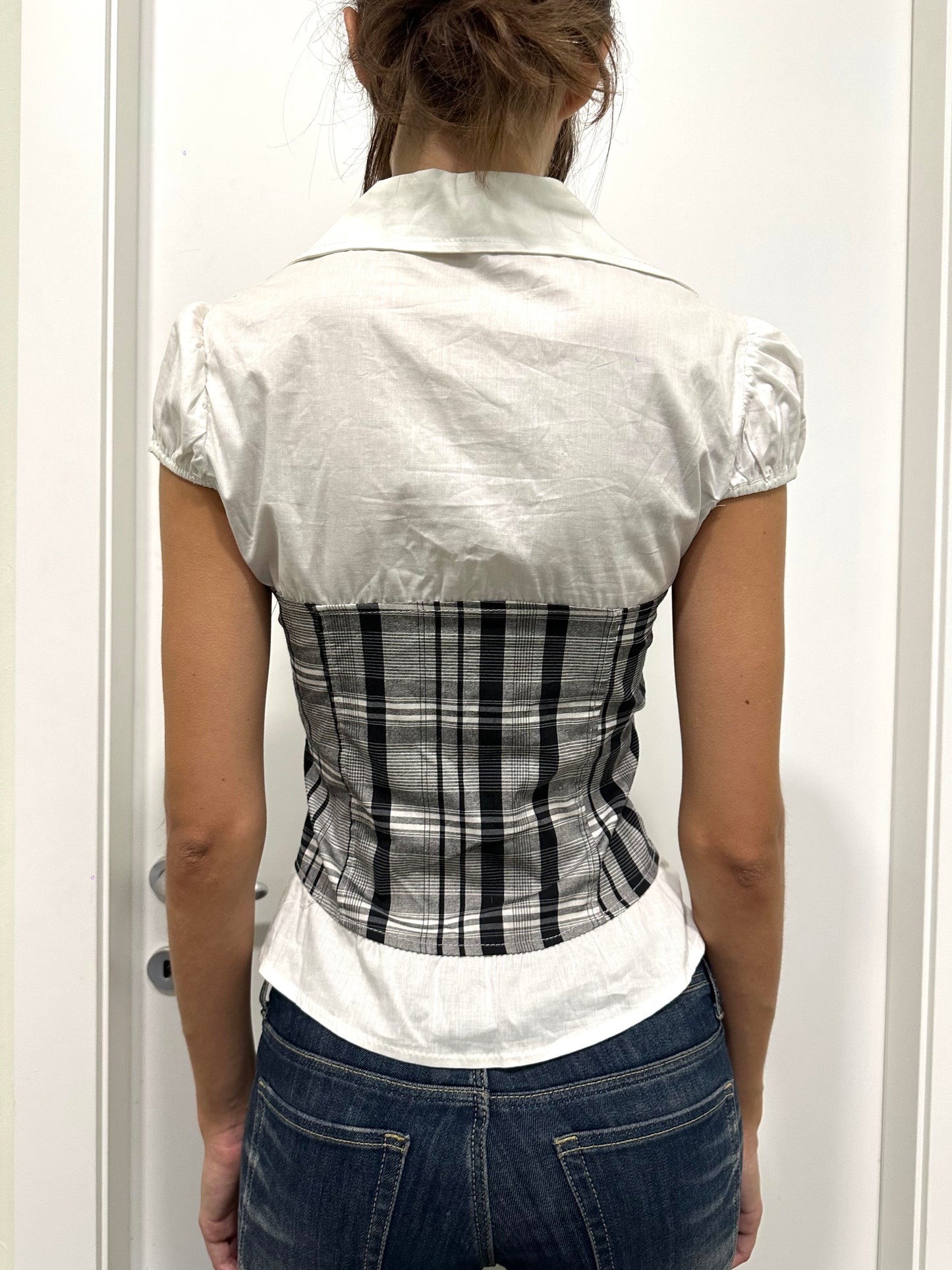 Checked belted shirt