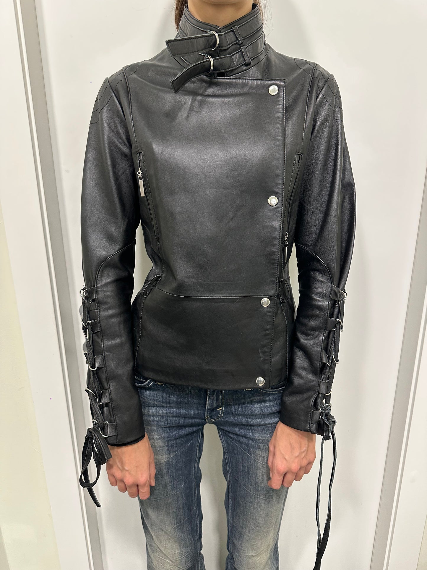 Laces leather jacket