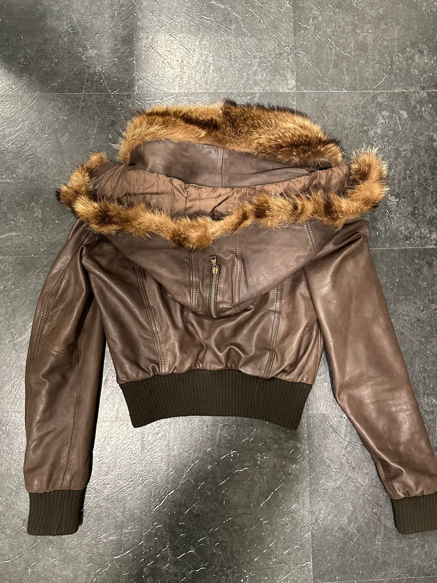 Leather fur bomber