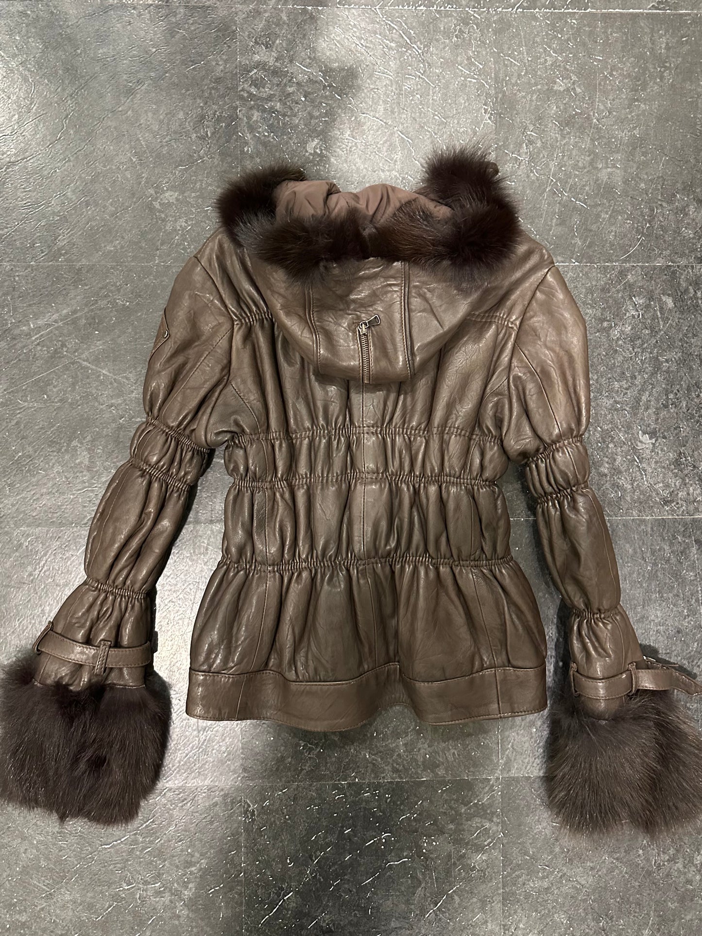 Fur leather puffer