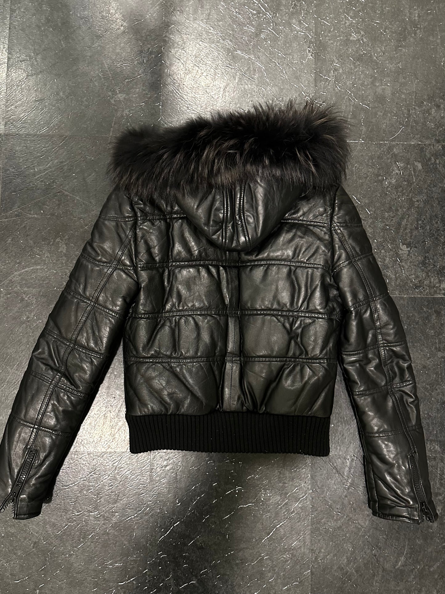 Leather fur bomber