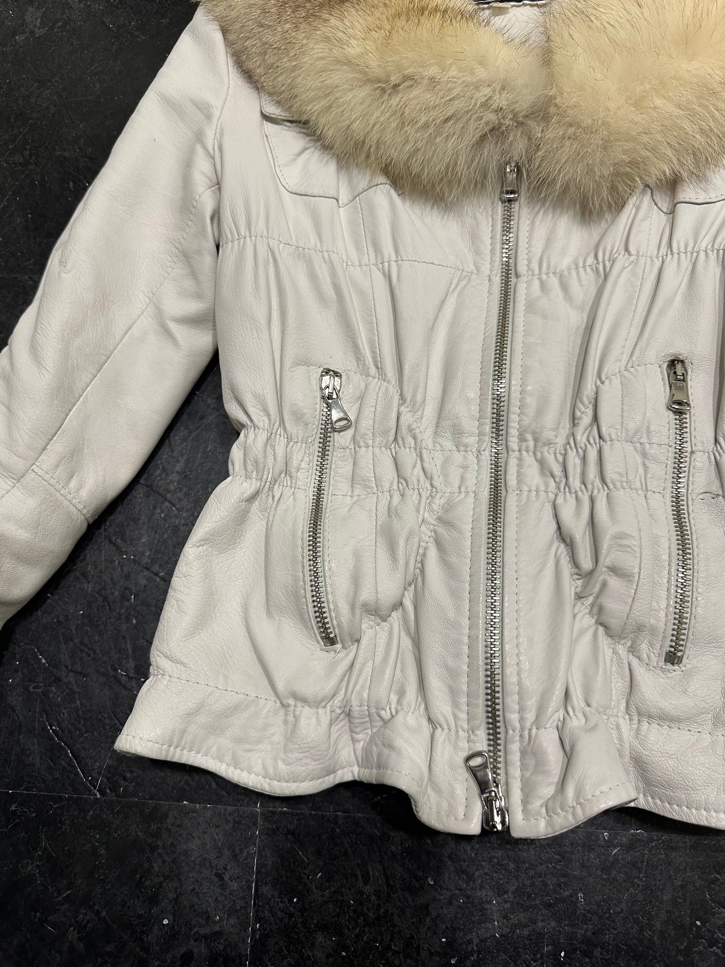 White leather fur jacket