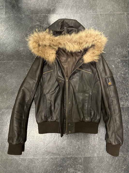 Leather fur bomber