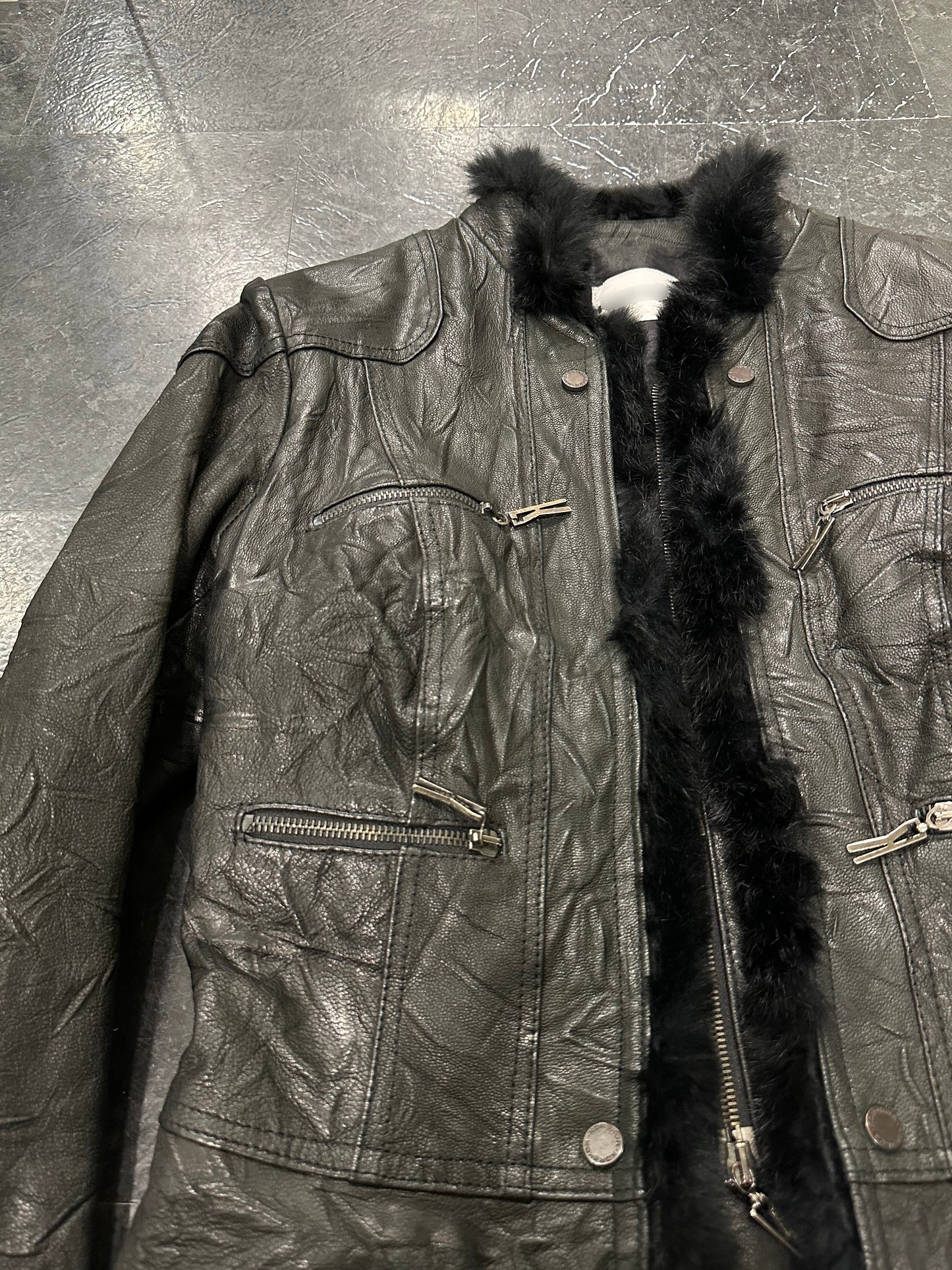 Waved leather jacket