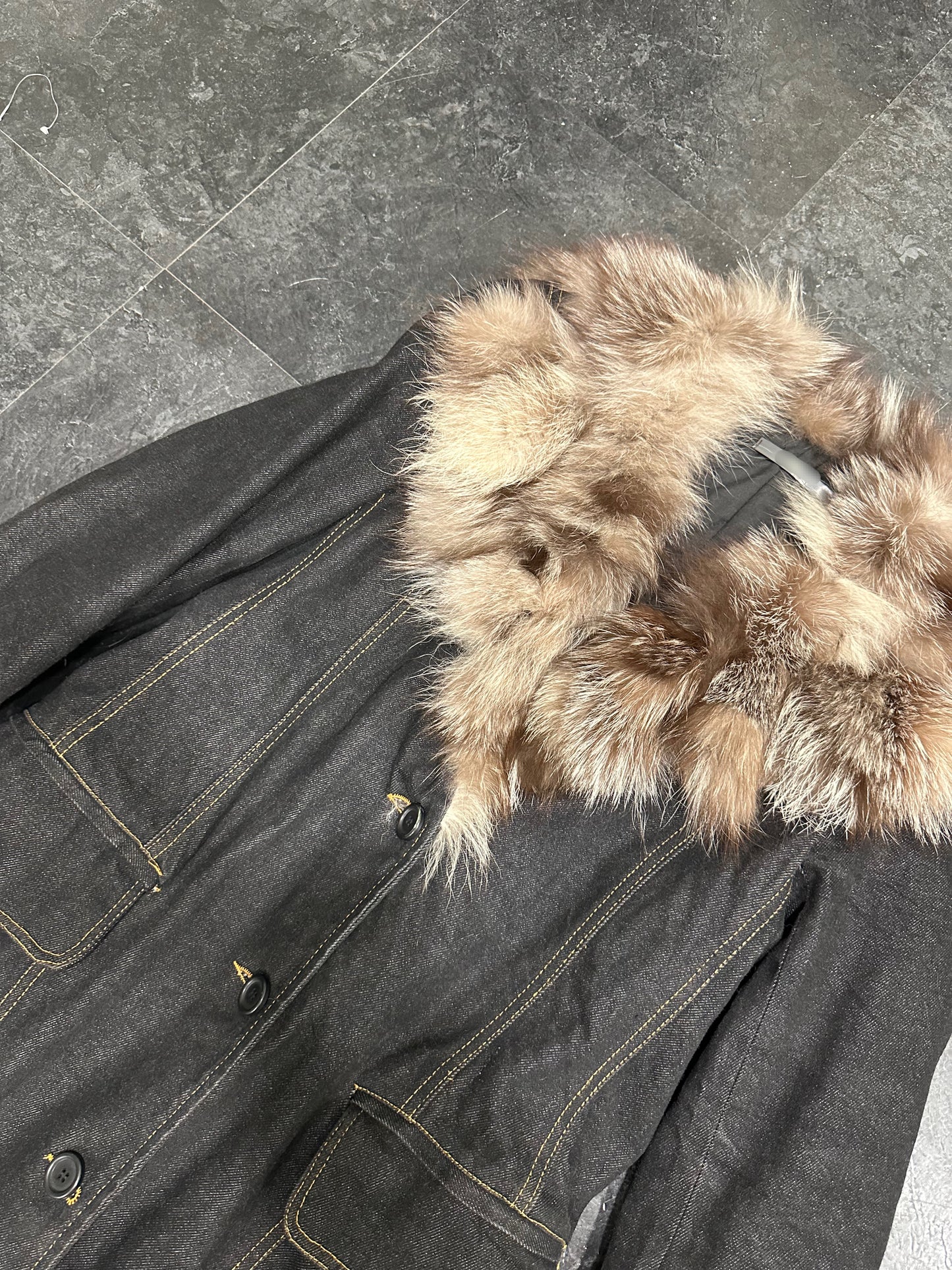 Denim fur coat