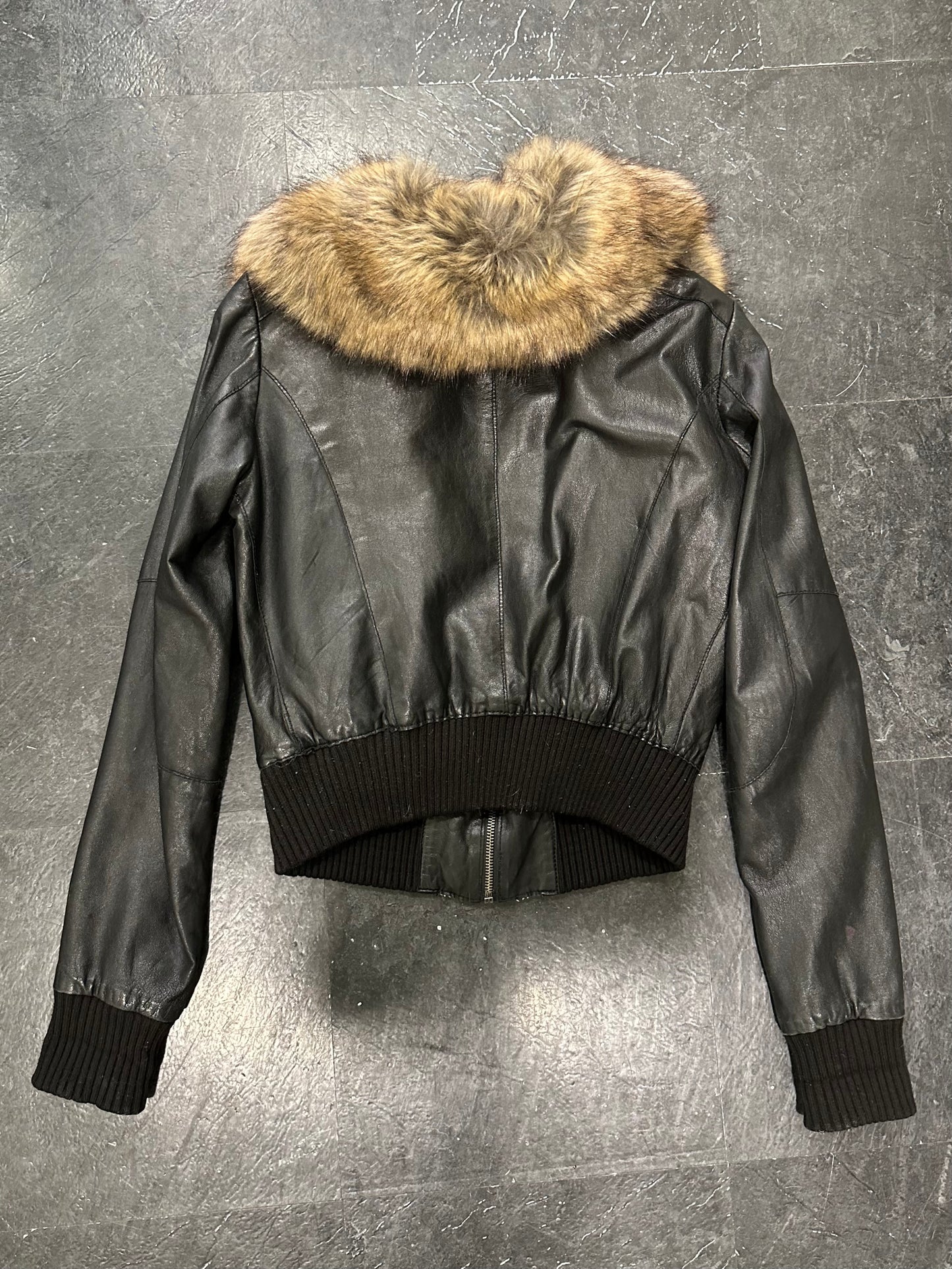 Fur leather bomber