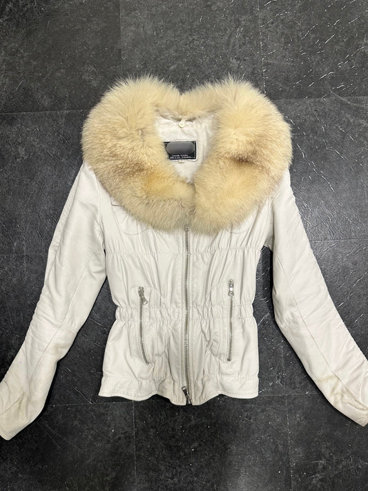 White leather fur jacket