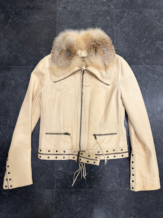 Belted leather jacket