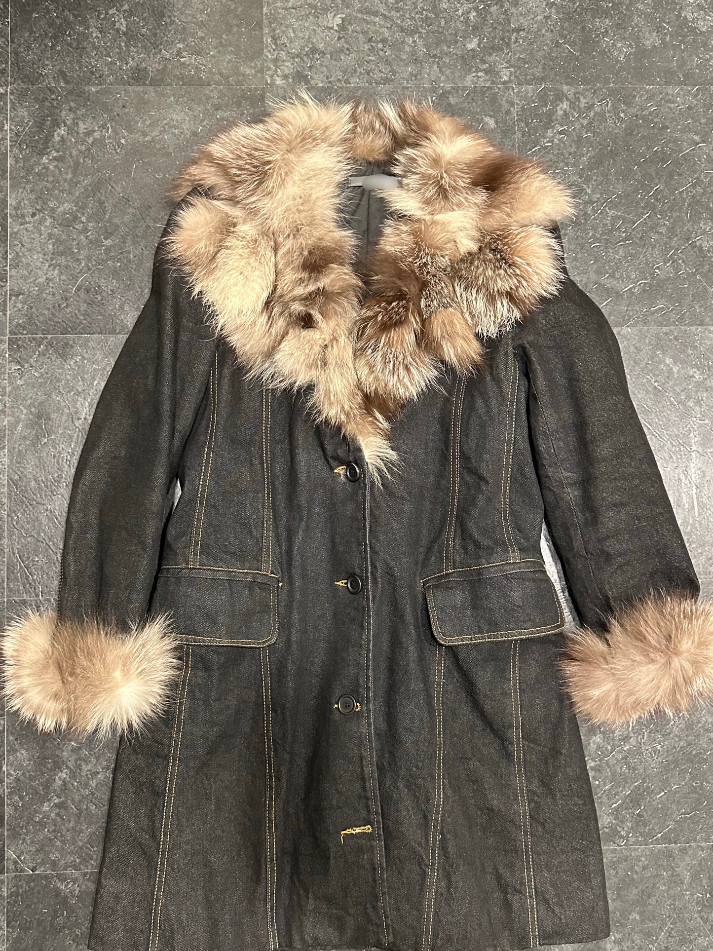 Denim fur coat