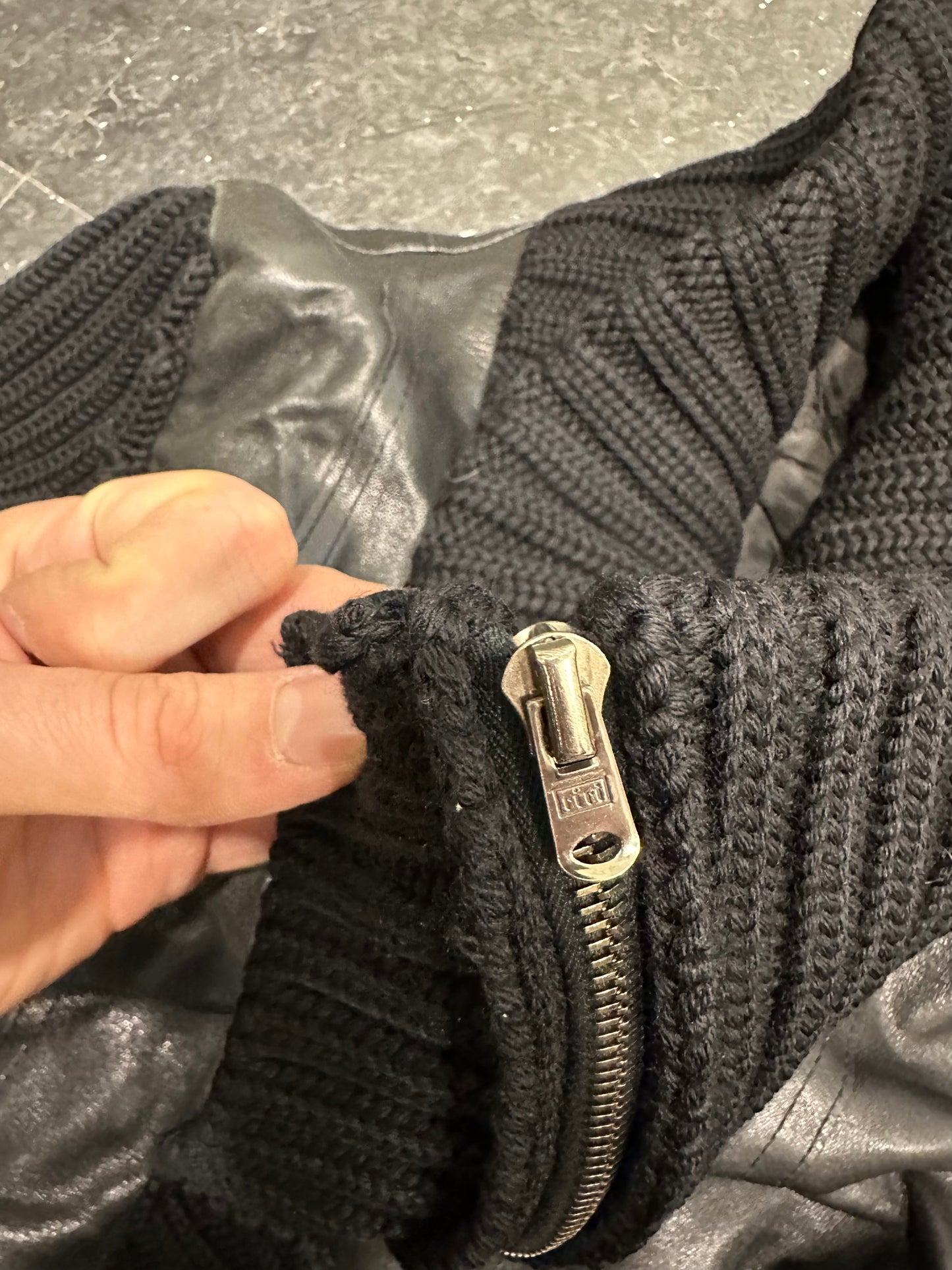 Knitted leather jacket