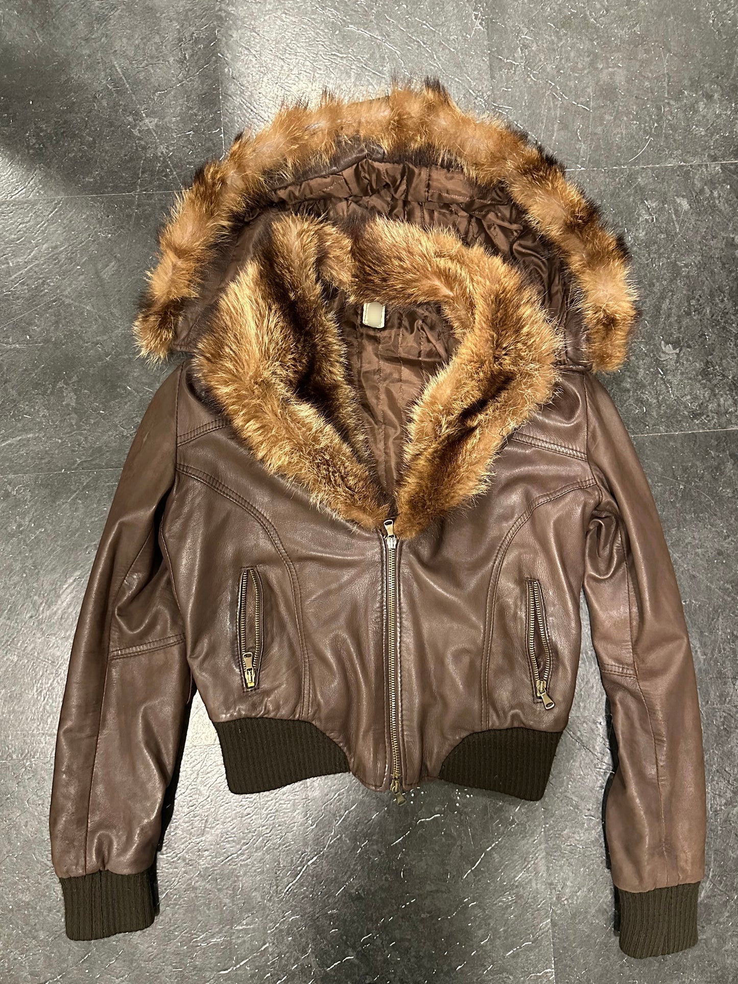Leather fur bomber