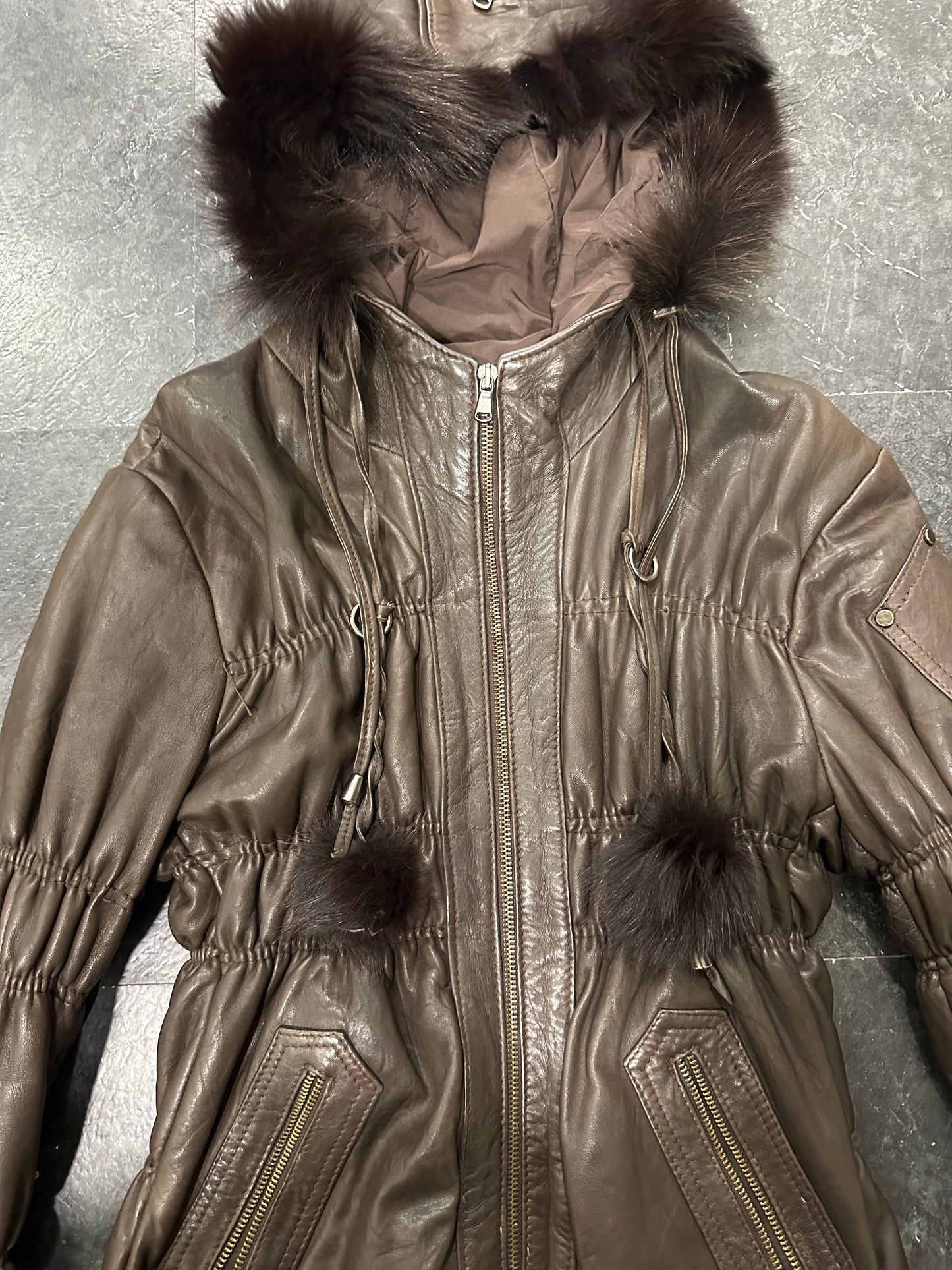 Fur leather puffer