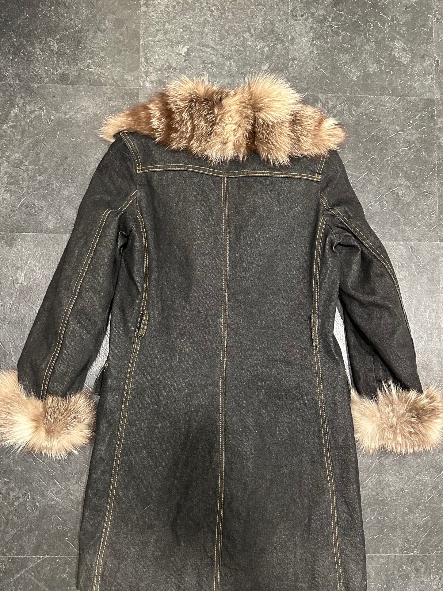 Denim fur coat