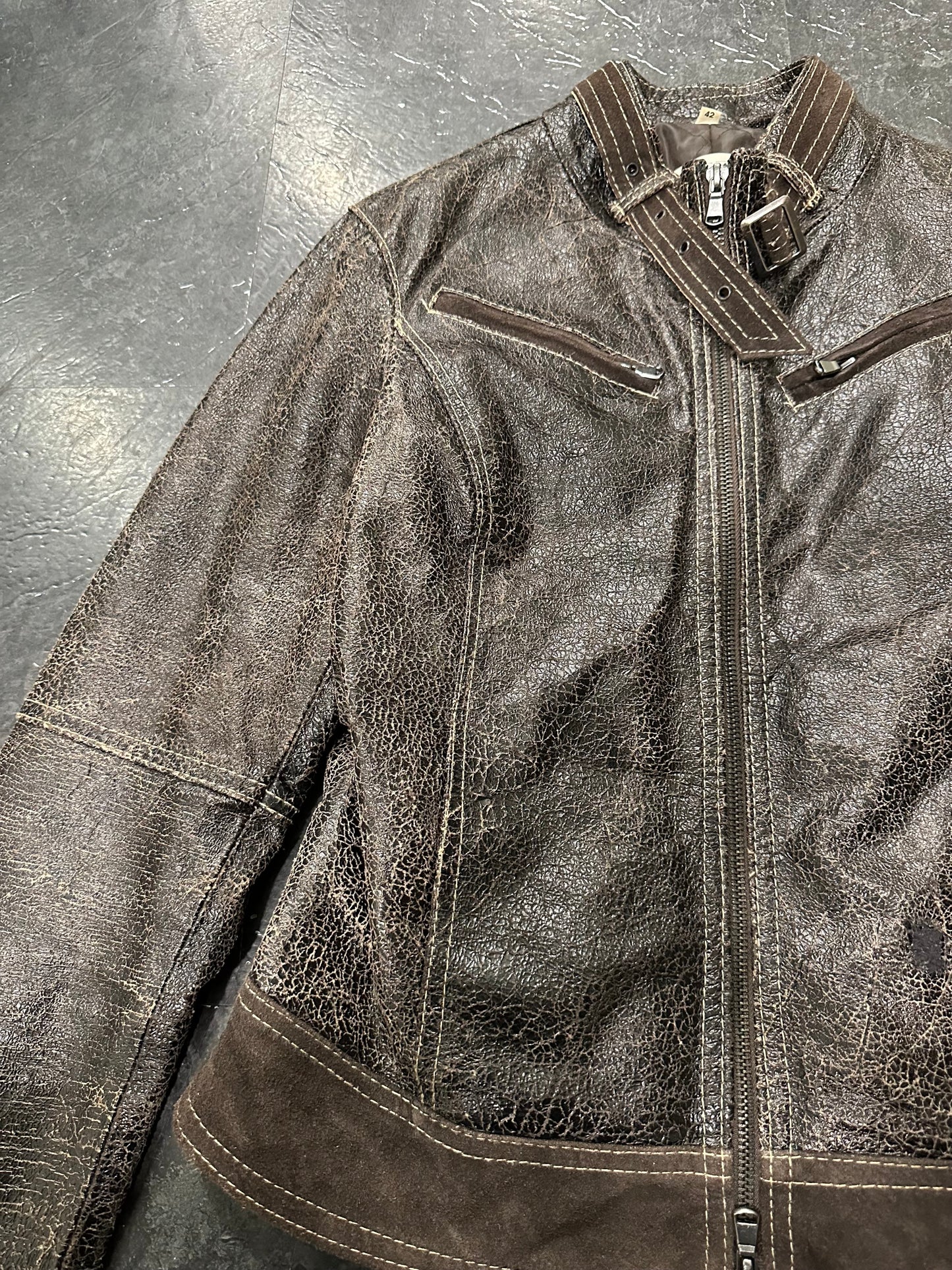 Crust leather jacket