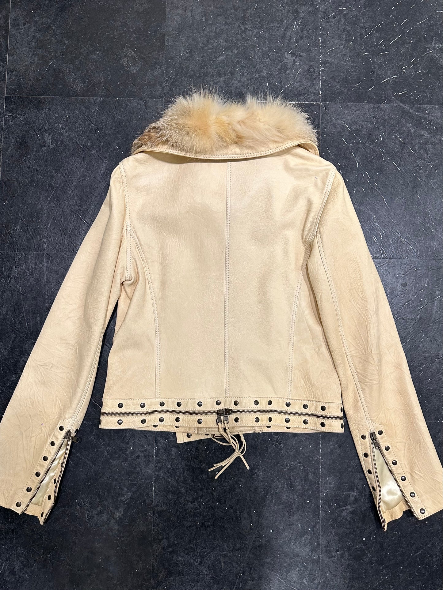 Belted leather jacket