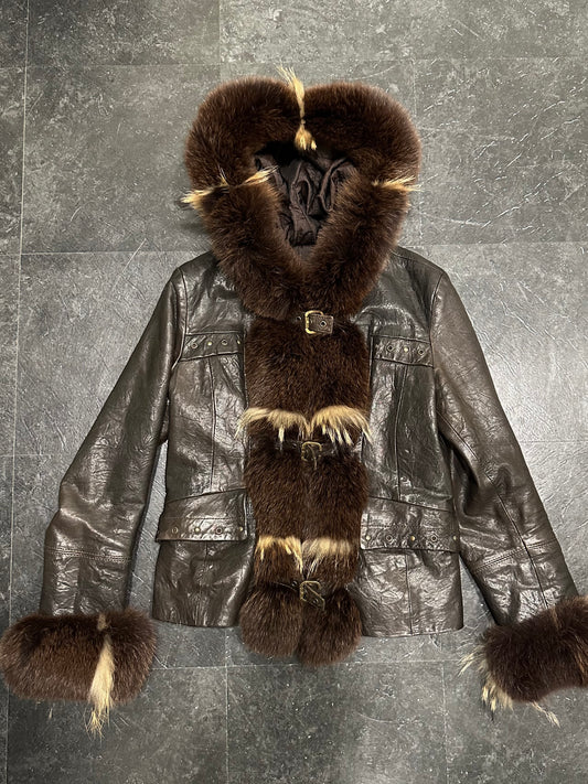 Leather fur jacket