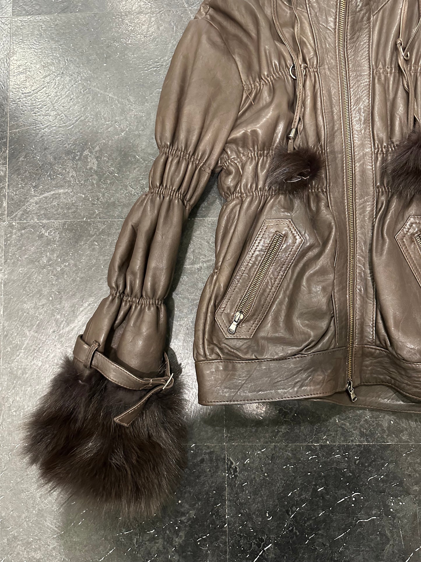 Fur leather puffer