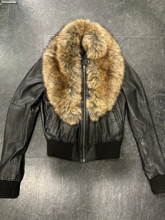 Fur leather bomber