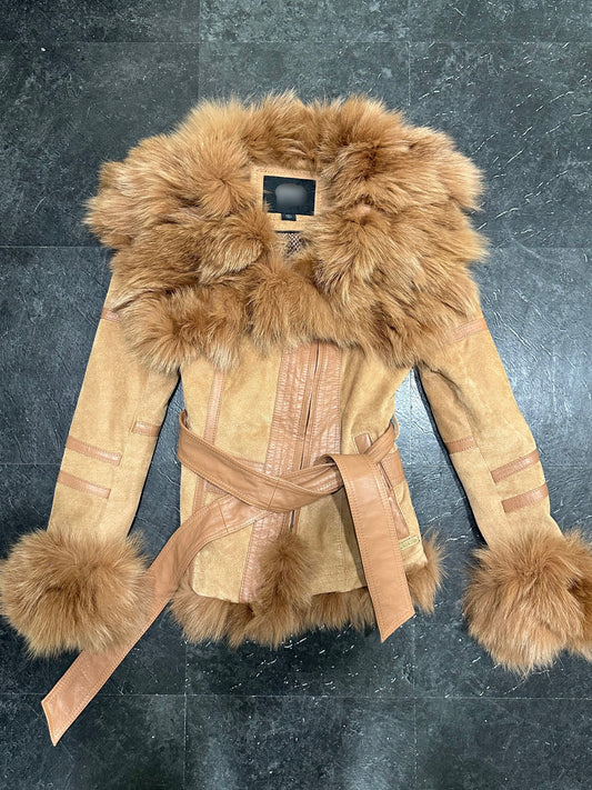 Leather fur jacket