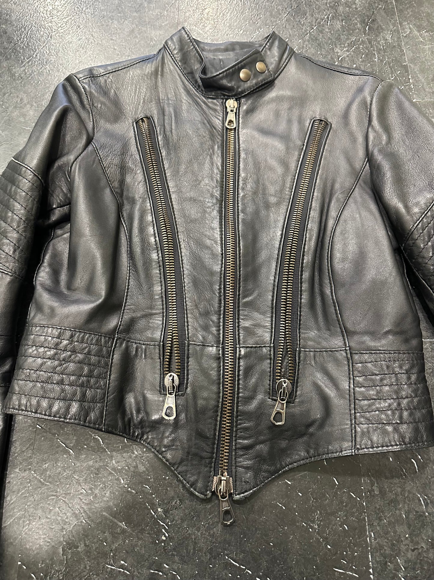Multi zips leather jacket