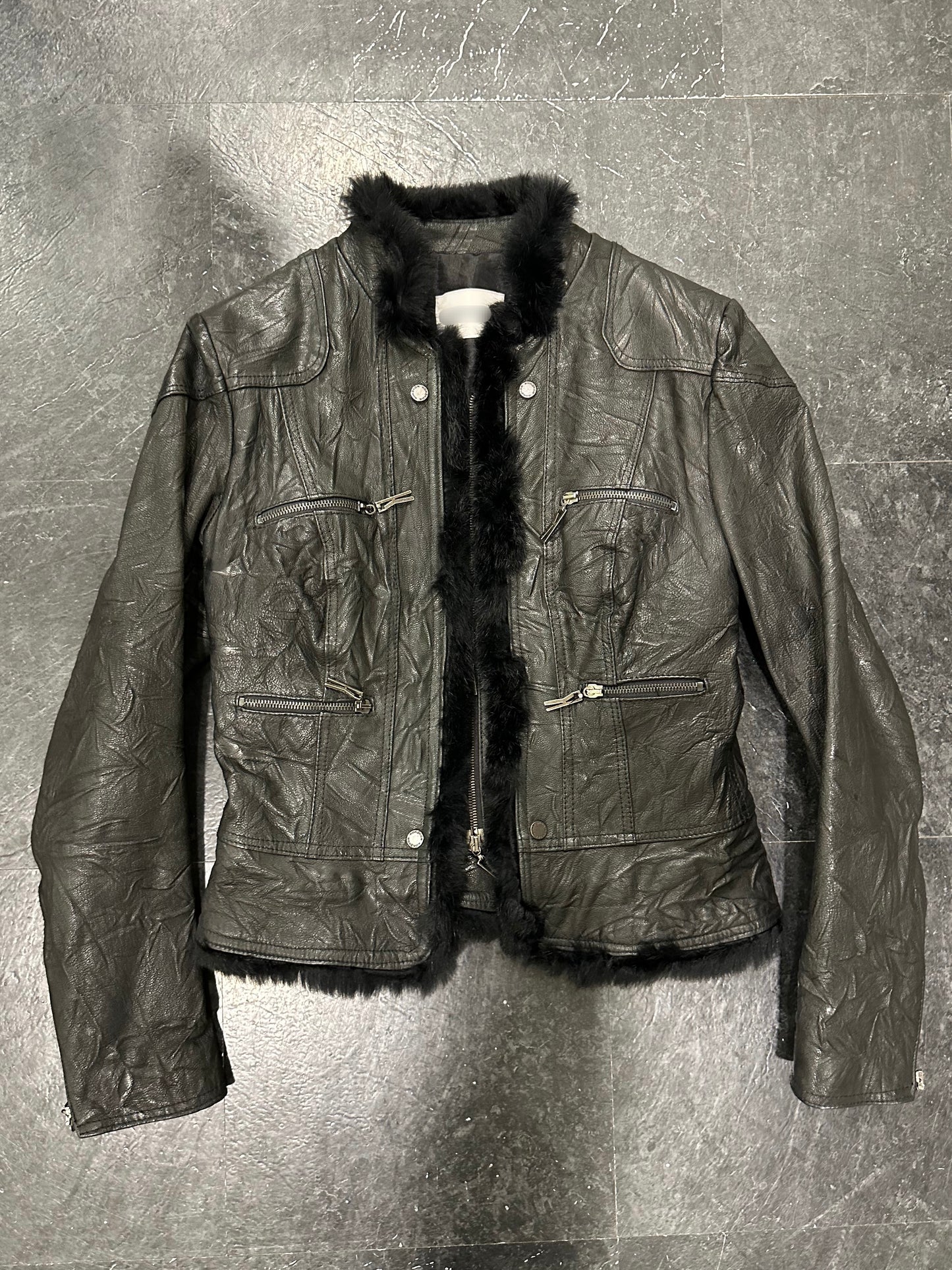 Waved leather jacket