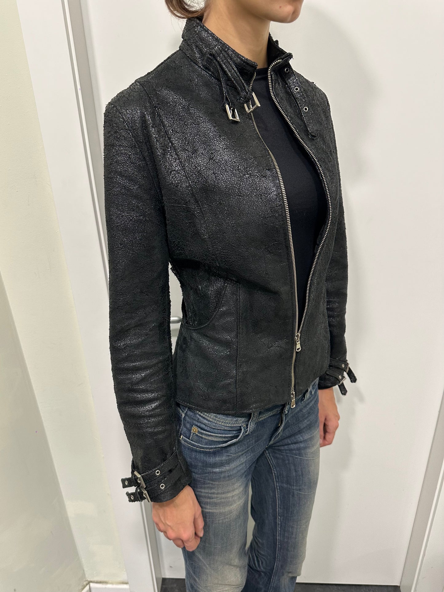 Crust leather jacket