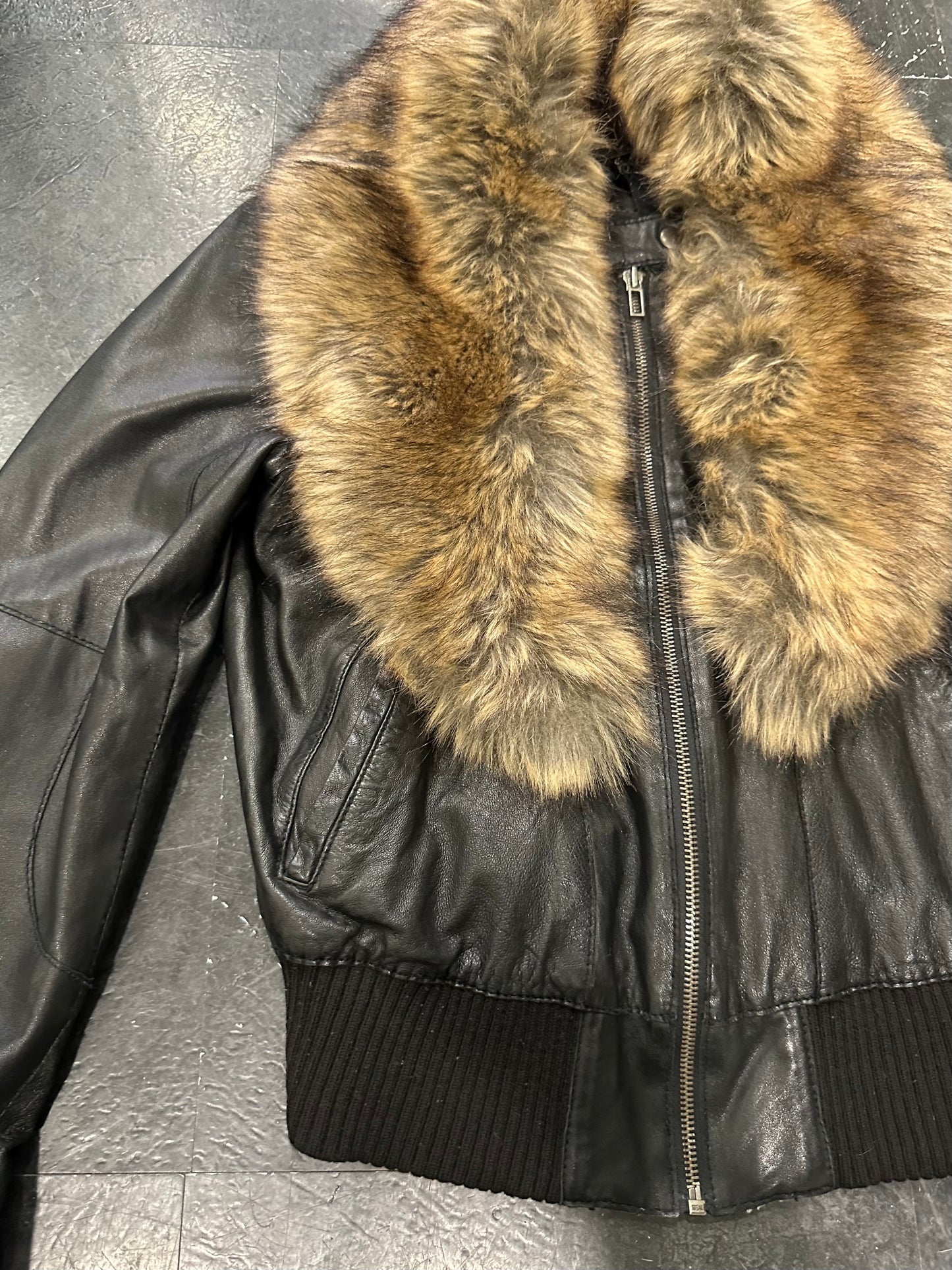 Fur leather bomber