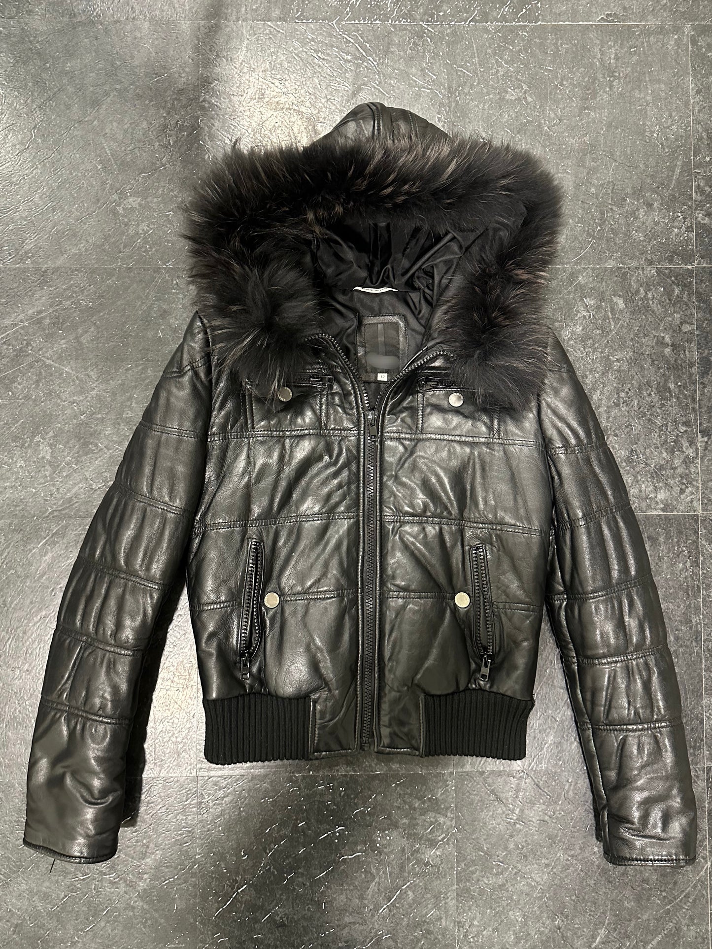 Leather fur bomber