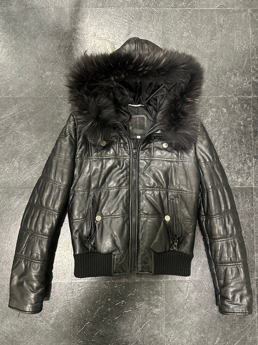 Leather fur bomber