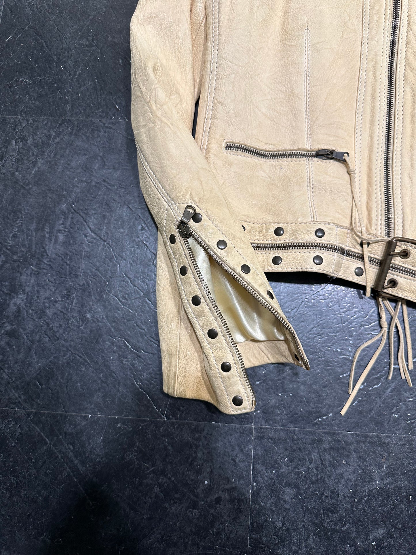 Belted leather jacket