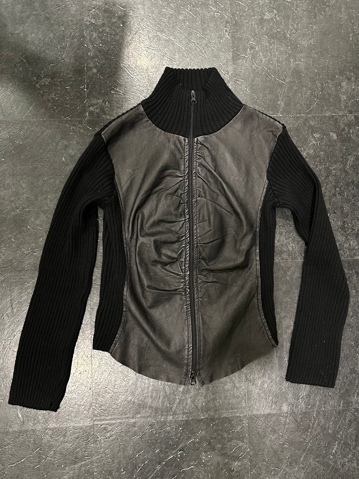 Leather knitted jacket