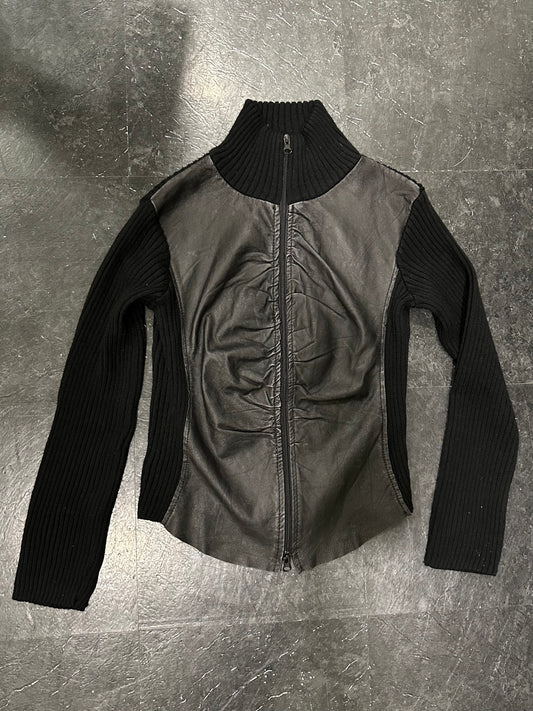 Leather knitted jacket