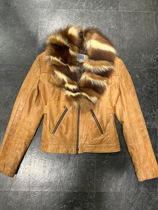 Stripes leather jacket