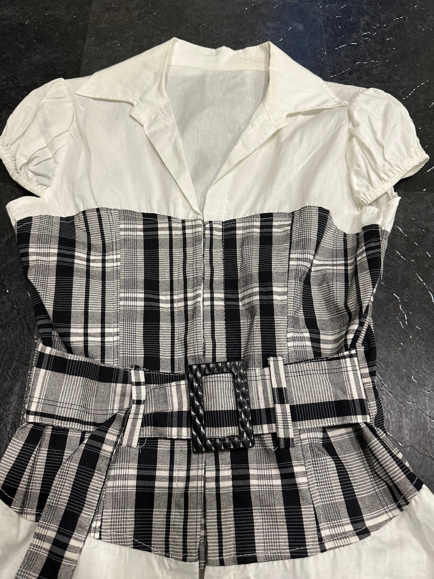 Checked belted shirt