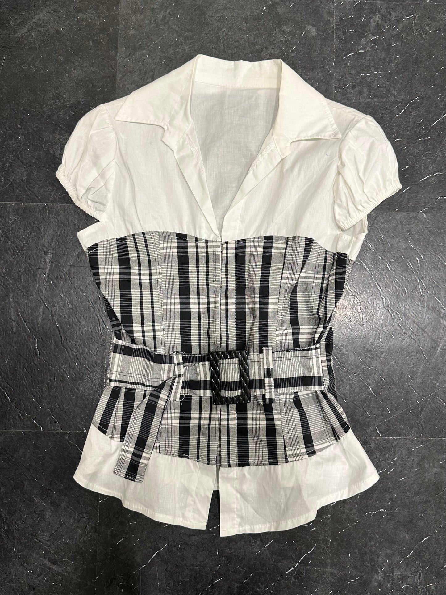 Checked belted shirt