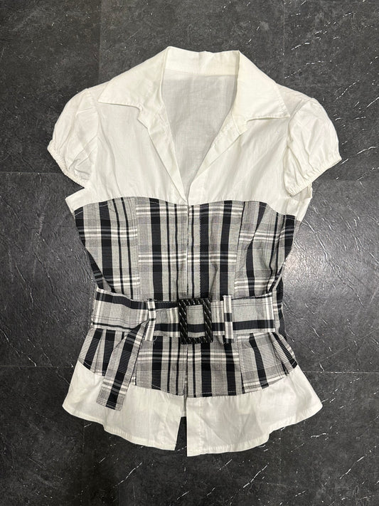 Checked belted shirt