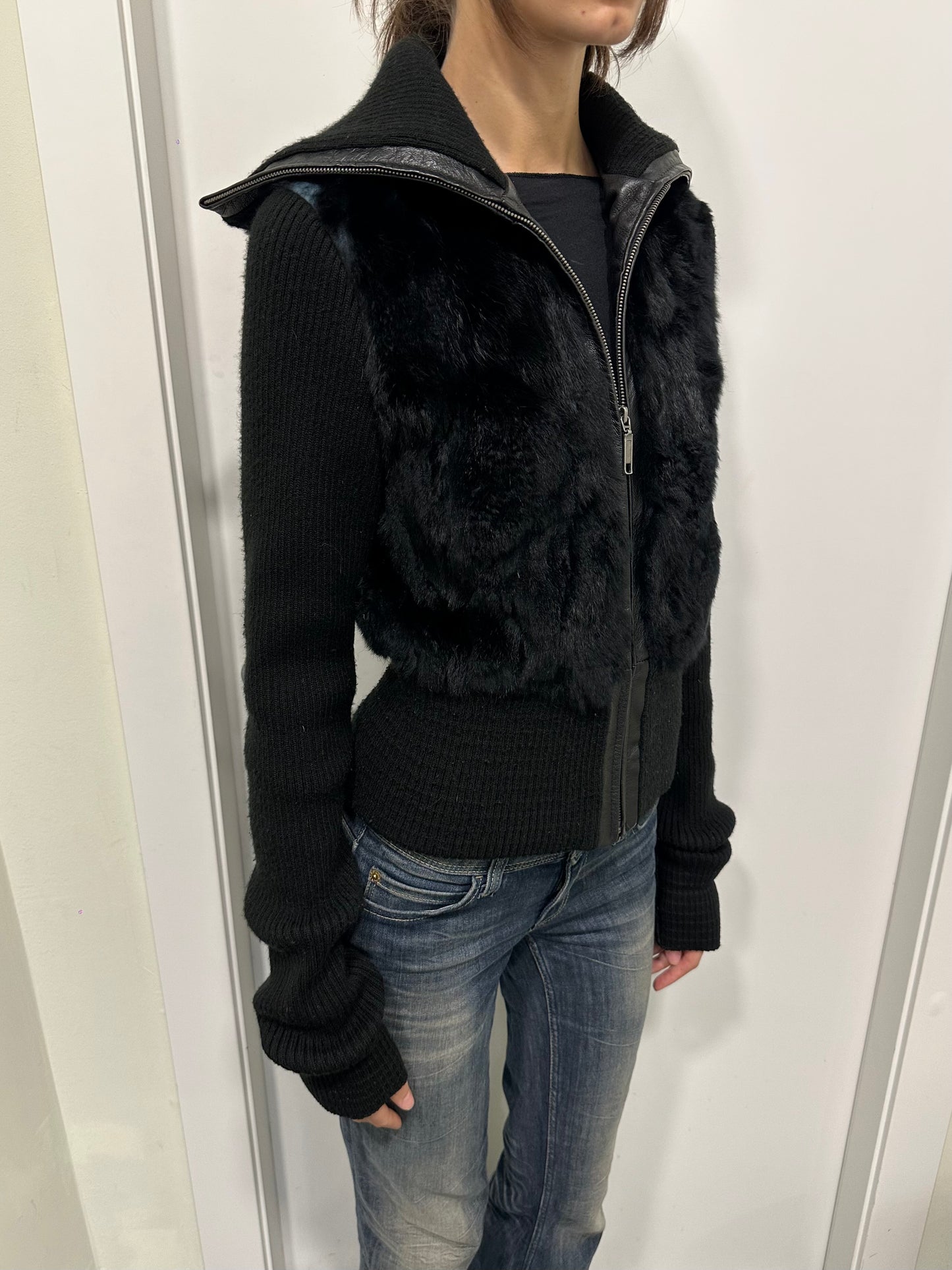 Knitted fur bomber