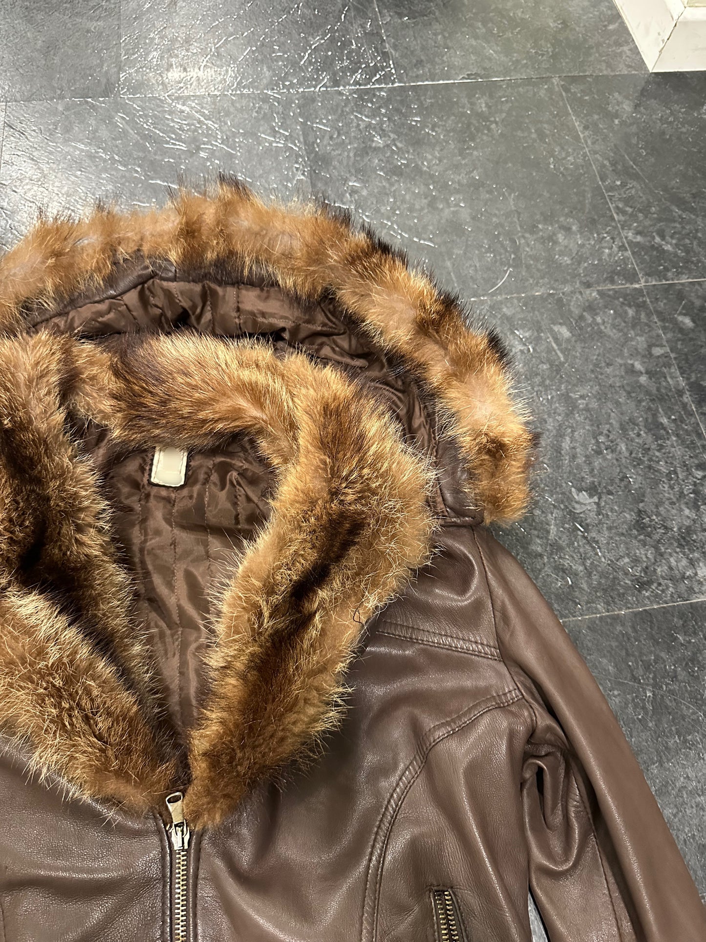 Leather fur bomber