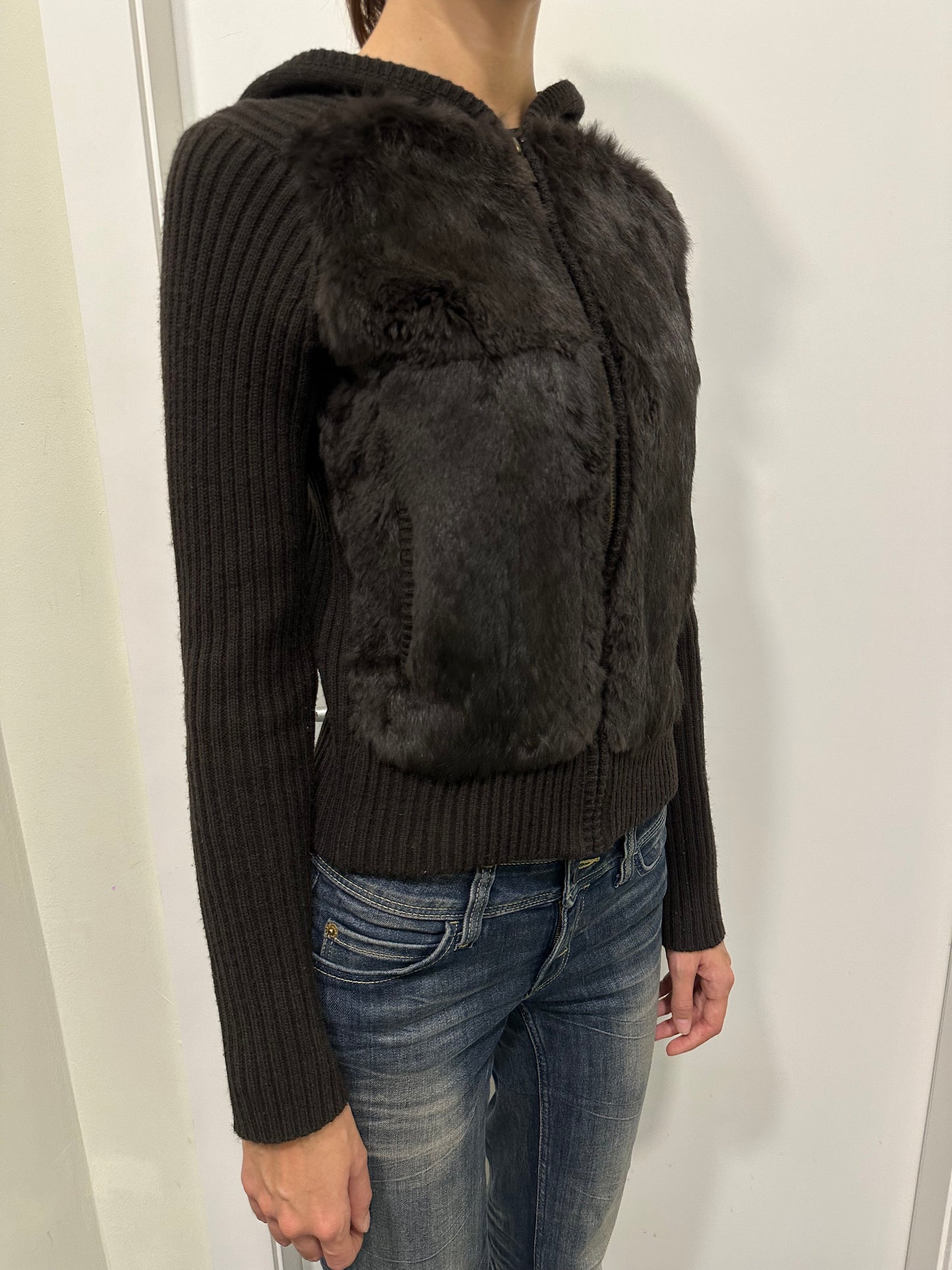 Fur knitted hoodie