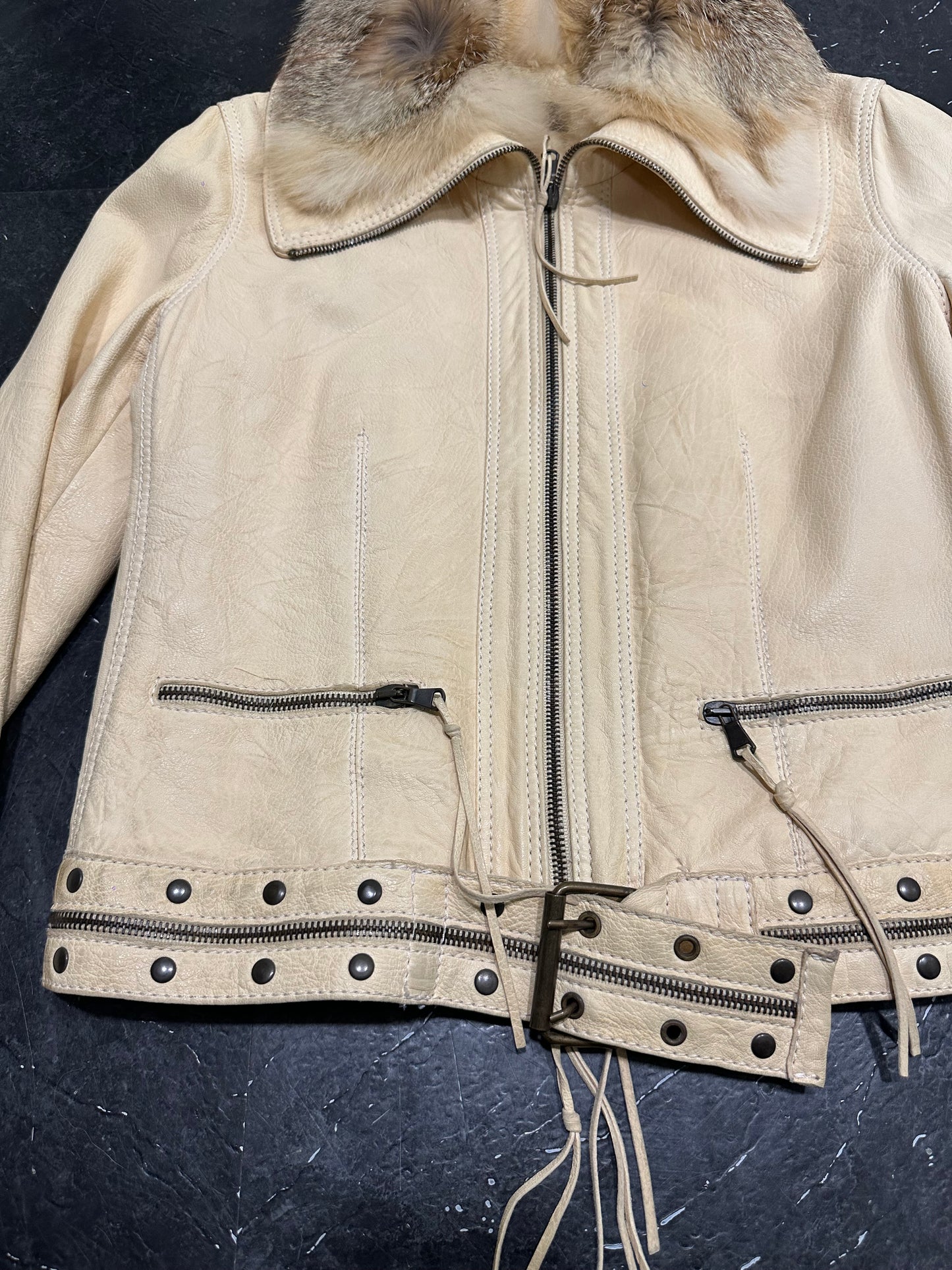 Belted leather jacket